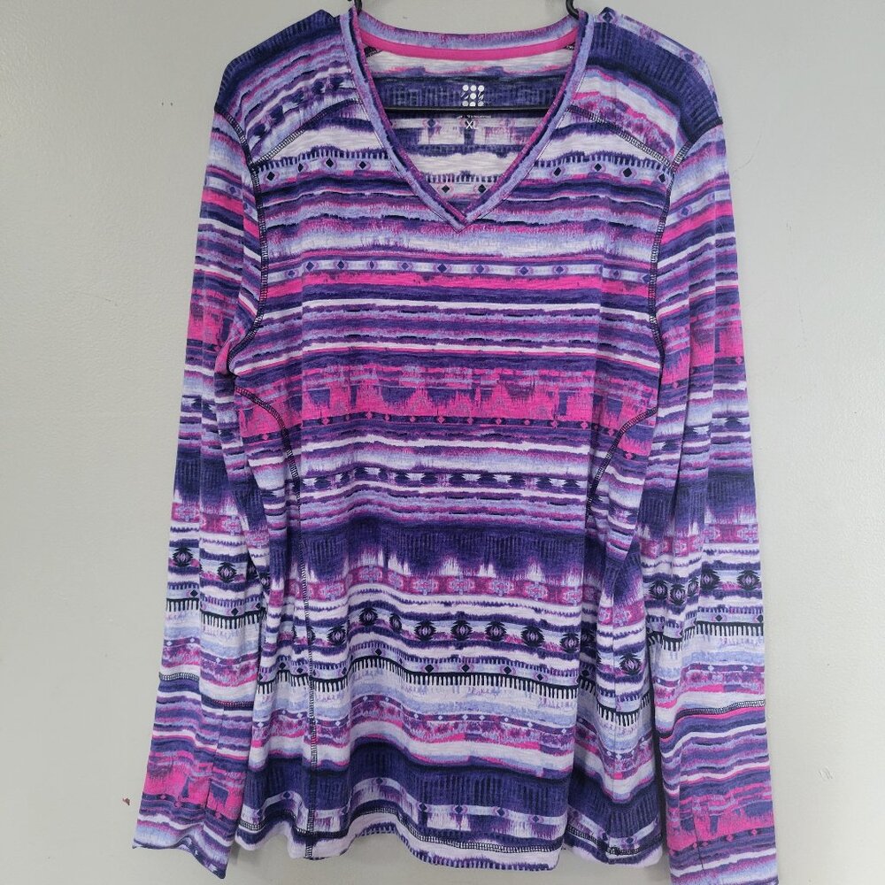 Title Nine Women's Long Sleeve Striped Top - Purple and Pink